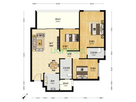 融创国宾道 3室1厅2卫 126平方