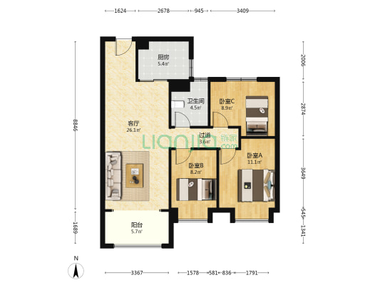 碧桂园玖玺台玺源 3室1厅1卫 107平方