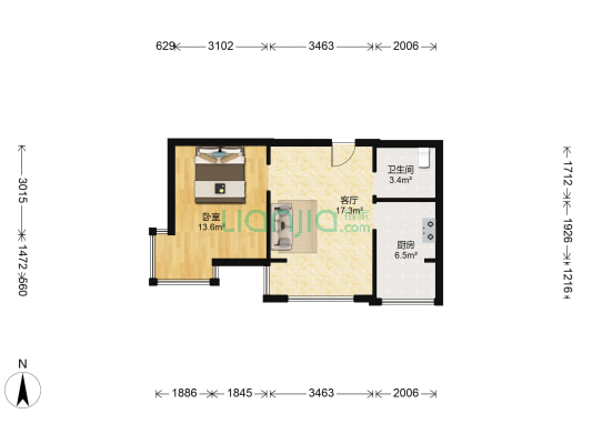 绿海花园 1室1厅1卫 60平方