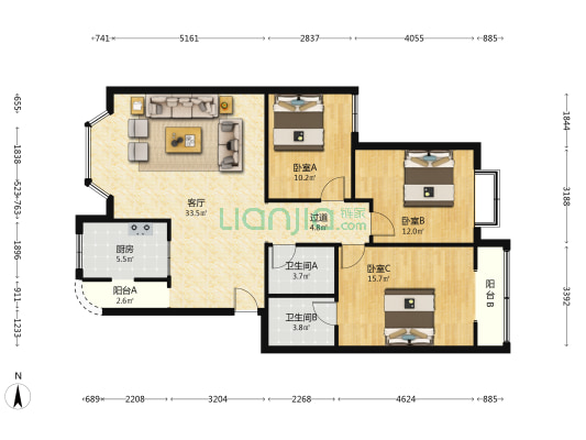 棕蜀苑 3室1厅2卫 118平方