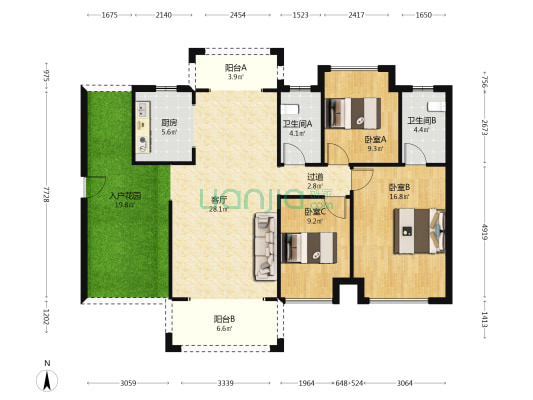 成峰水岸丽都 3室1厅2卫 118平方