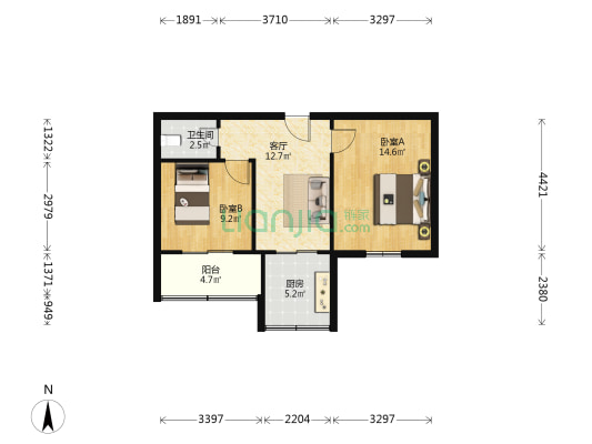 西安铁路工程职工大学家属院 2室1厅1卫 56平方