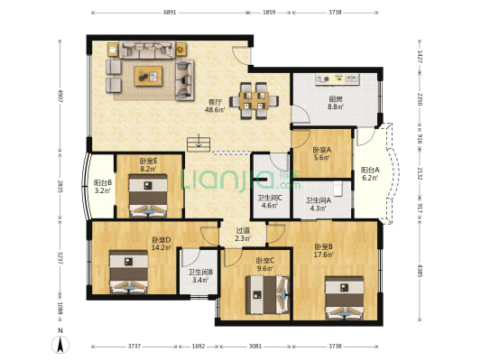 建设路一段165号 5室1厅3卫 171平方