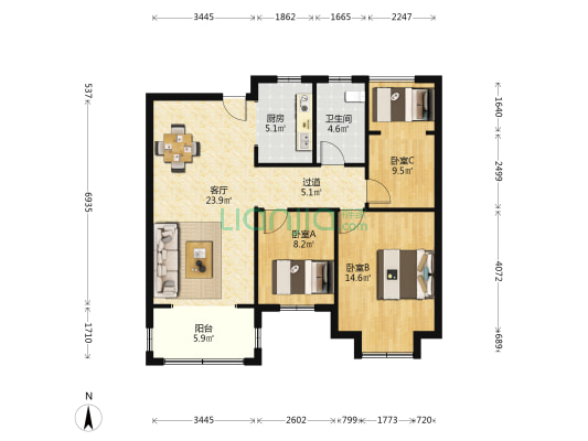 合瑞·新城 3室1厅1卫 104平方