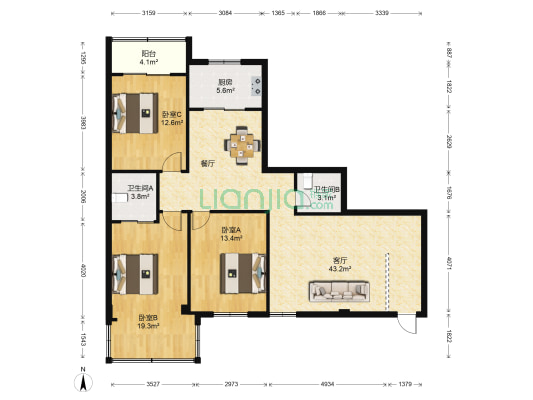 茂林大楼 3室1厅2卫 119平方