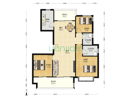 同信·壹品 3室2厅2卫 131平方
