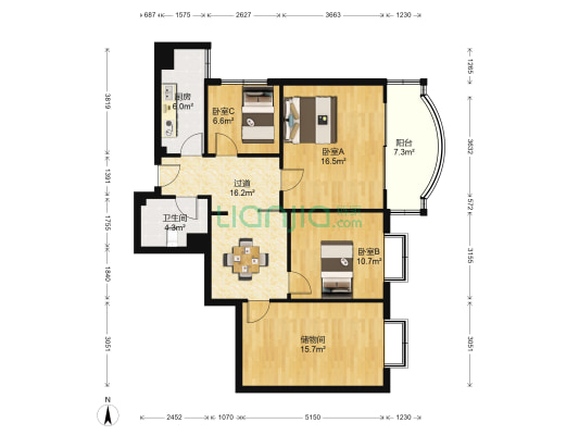 清江花园 3室0厅1卫 117平方