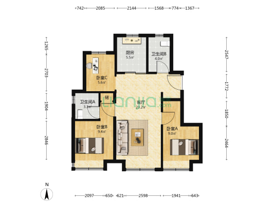 合生me悦北区 3室1厅2卫 95平方