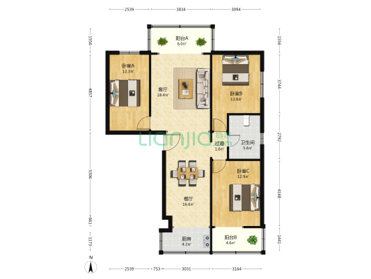 天泉住宅 3室2厅1卫 114平方