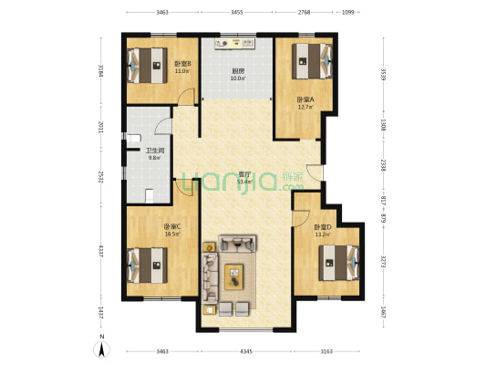 静雅苑 4室1厅1卫 165平方