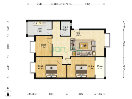 阿坝州卫生局干休所 3室1厅1卫 97平方
