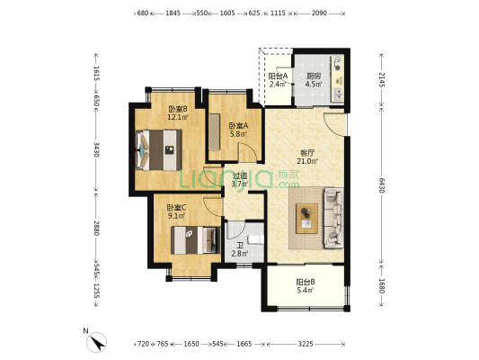 中洲天府珑悦 3室1厅1卫 84平方