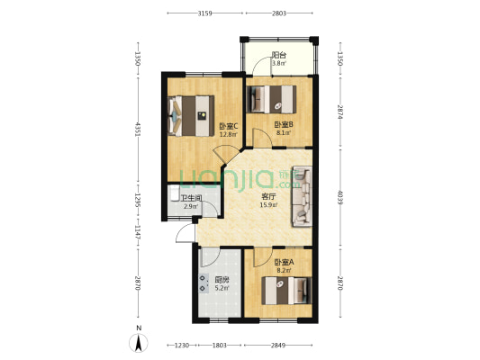 公交二公司家属楼 3室1厅1卫 70平方