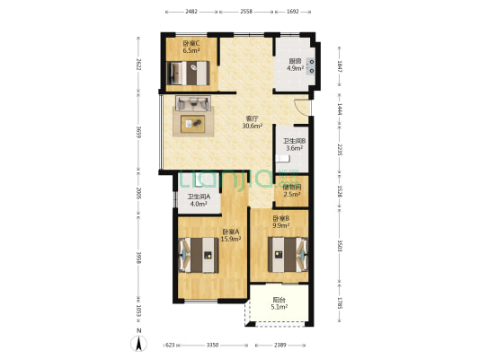 龙溪锦苑 3室1厅2卫 117平方