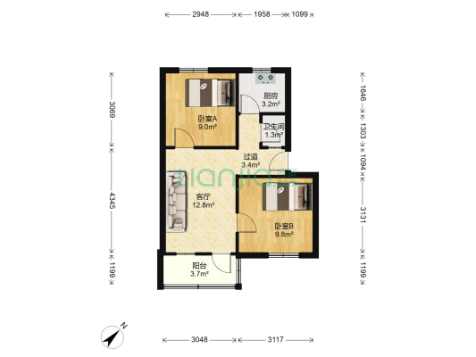 香料厂宿舍 2室1厅1卫 56平方