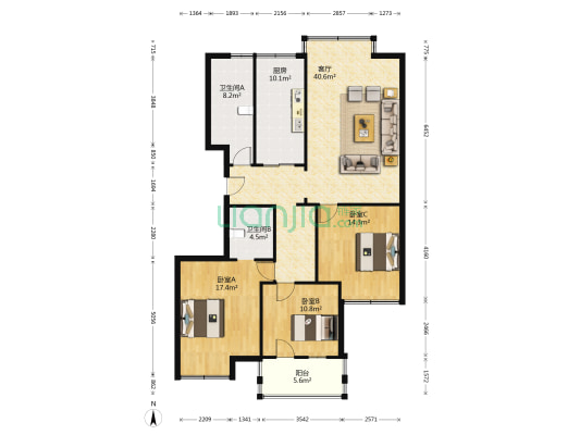 同心苑镇海 3室1厅2卫 138平方