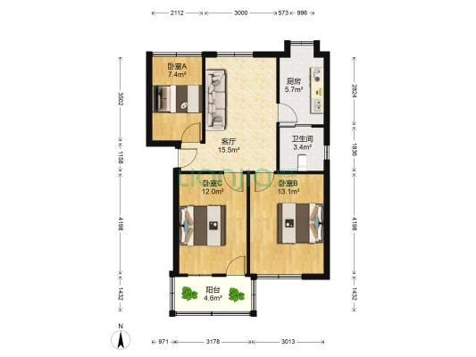 江西电力技校（国家电网）家属院 3室1厅1卫 75平方