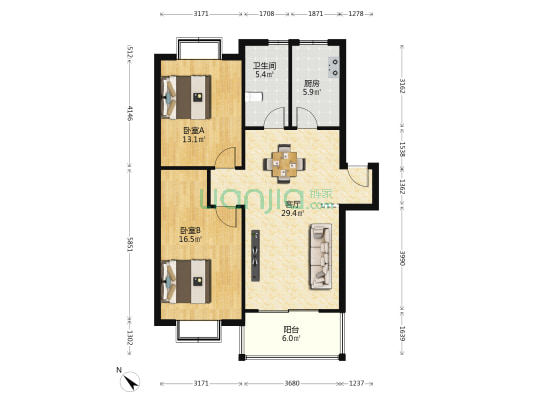 都市晴园祥云郡 2室1厅1卫 94平方