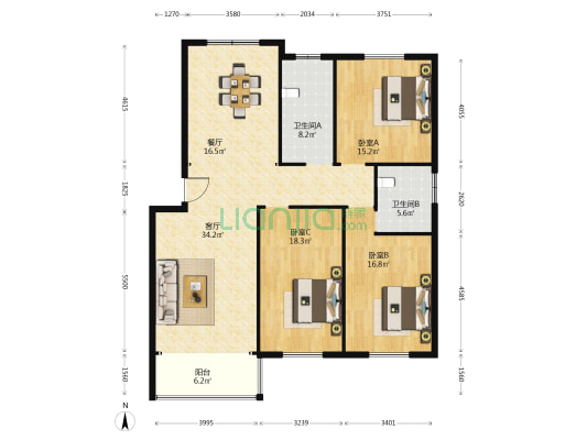 依水佳苑东区 3室2厅2卫 139平方