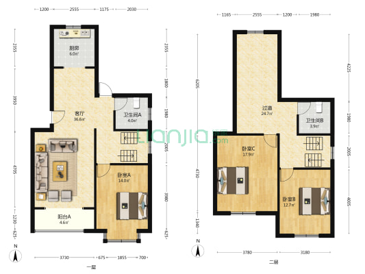 樱花园 3室1厅2卫 147平方