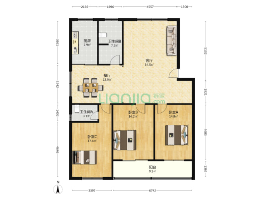 伊园小区 3室2厅2卫 148平方