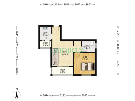 皇经楼一期 1室1厅1卫 48平方