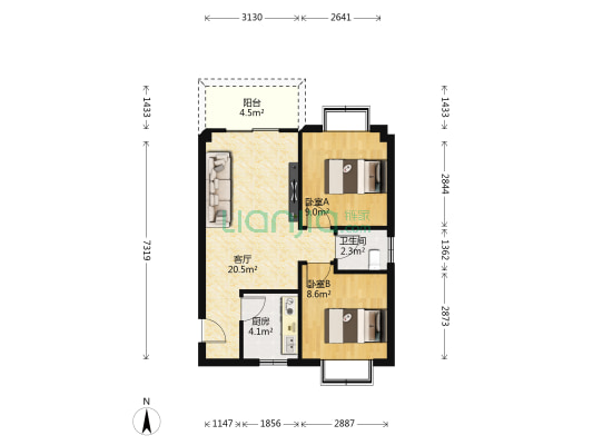 天竺花园 2室1厅1卫 59平方