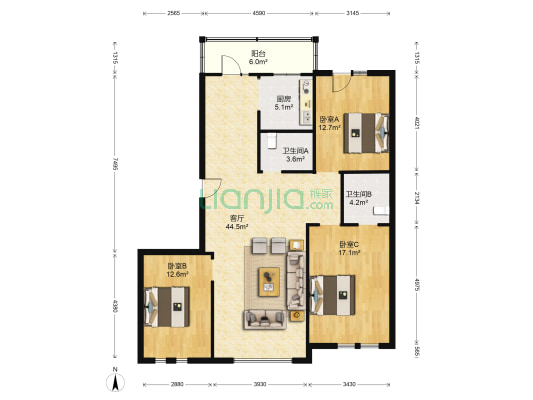 你好荷兰城 3室1厅2卫 241平方