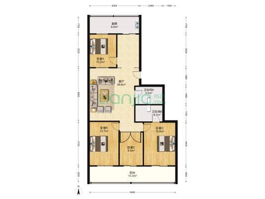 嘉兴小区 4室1厅2卫 148平方