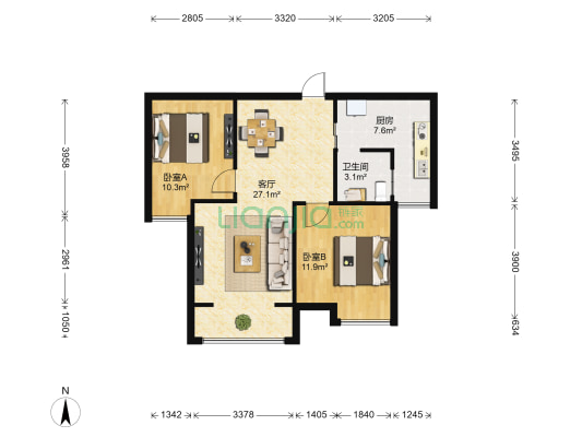 哈佛园 2室1厅1卫 79平方