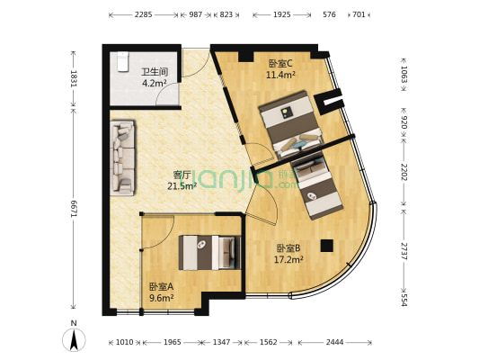 蜜蜂城 3室1厅1卫 112平方