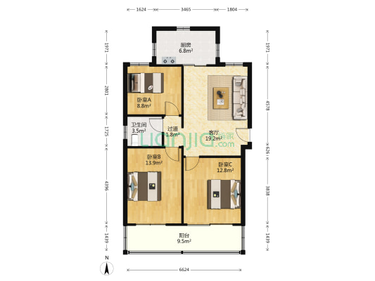 富贵园 3室1厅1卫 107平方