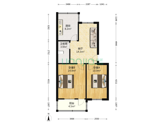 鲈乡一区 2室1厅1卫 67平方