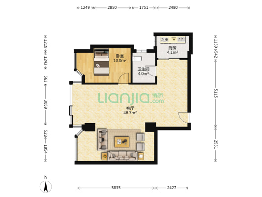 丽都大厦 1室1厅1卫 95平方
