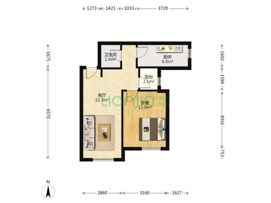 泓荷园 1室1厅1卫 71平方