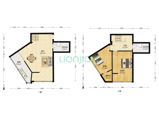 千方家园 2室1厅2卫 145平方