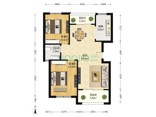 龍森山居 2室1厅1卫 89平方