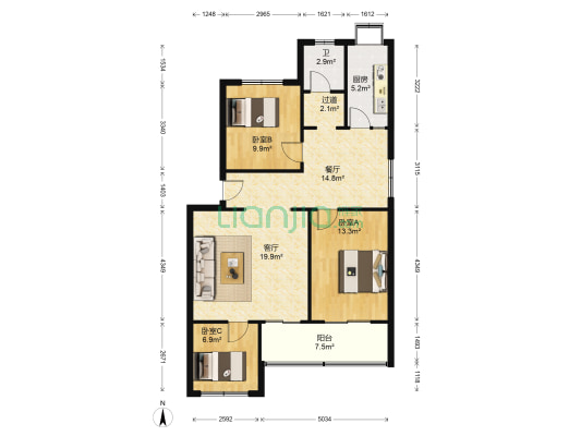 石家庄外国语学校宿舍 3室2厅1卫 85平方