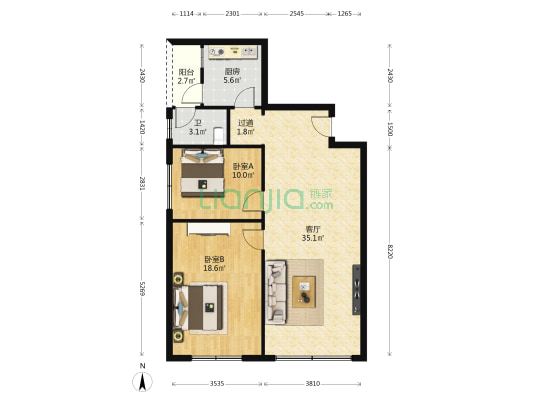 饮食公司宿舍 2室1厅1卫 92平方