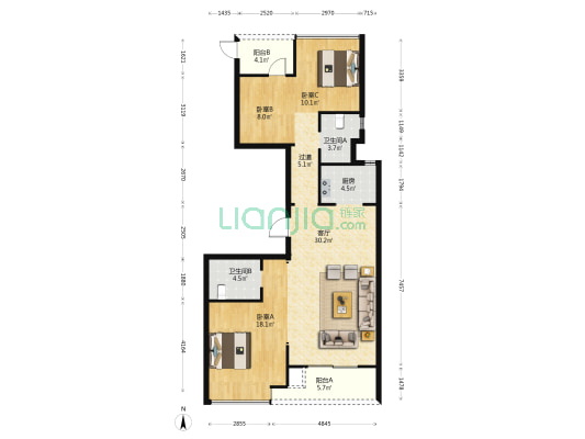 绿城兰园 3室1厅2卫 115平方