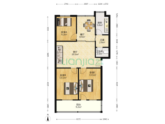 民星集团生活区 3室2厅1卫 106平方
