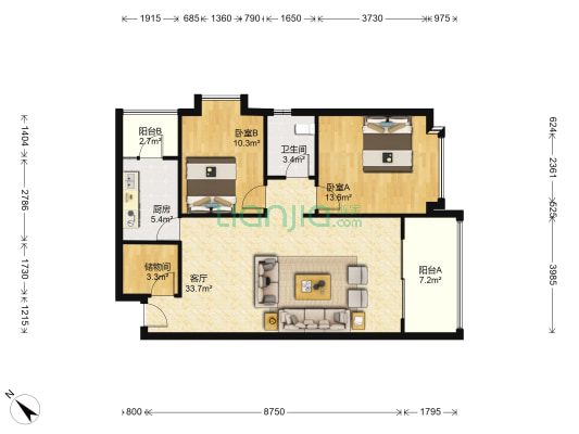 交大智能九期 2室1厅1卫 91平方