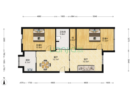 金达商厦 2室2厅1卫 91平方