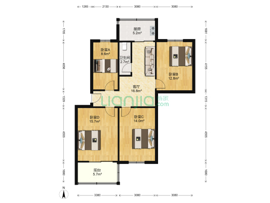 西北一路30号院 4室1厅1卫 85平方