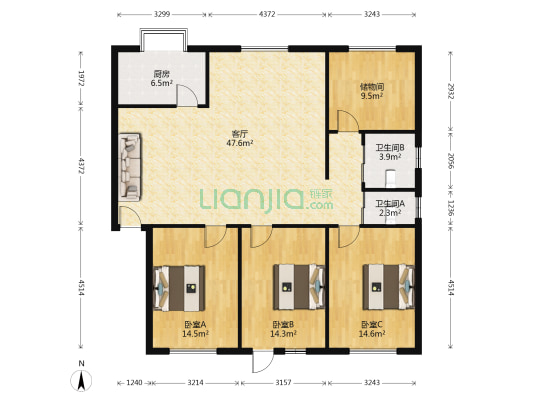 前进小区 3室1厅2卫 139平方