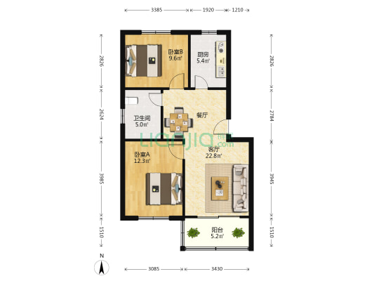 航天新苑 2室1厅1卫 73平方