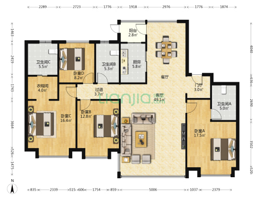 华润置地悦府 4室1厅3卫 180平方