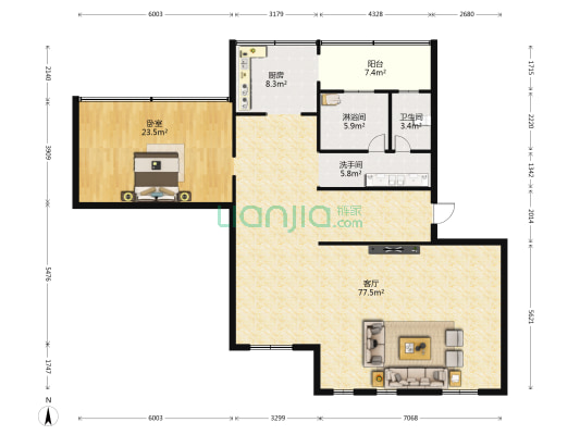 名人俪园 1室1厅3卫 156平方