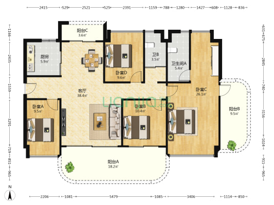 碧桂园中央半岛天玺湾 4室1厅2卫 154平方