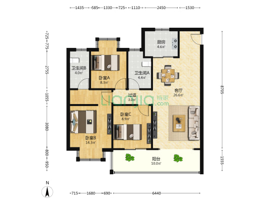 华侨城万科云境 3室1厅2卫 112平方